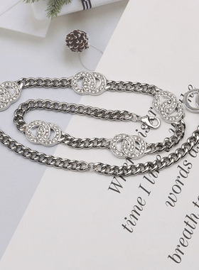 2025新款链拼接双C项链个性冷淡风满钻短款项链网红潮ins锁骨链饰