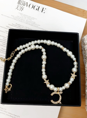 小香香家香奶奶新款浅金色五角星珍珠项链小香香时尚ins风香奶奶