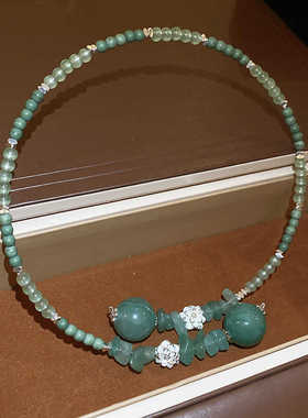 新中式撞色串珠莲花玉石项圈高级感国潮百搭颈链小众新款项链项饰