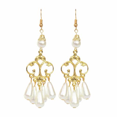 古风汉服配饰百搭金色仿珍珠耳环宫廷风流苏耳饰敦煌供养人耳坠女 - 图3