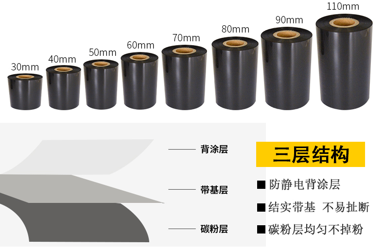 蜡基树脂基热转印条码碳带增强耐刮50 60 7080 90 100 110mm*300m-图0