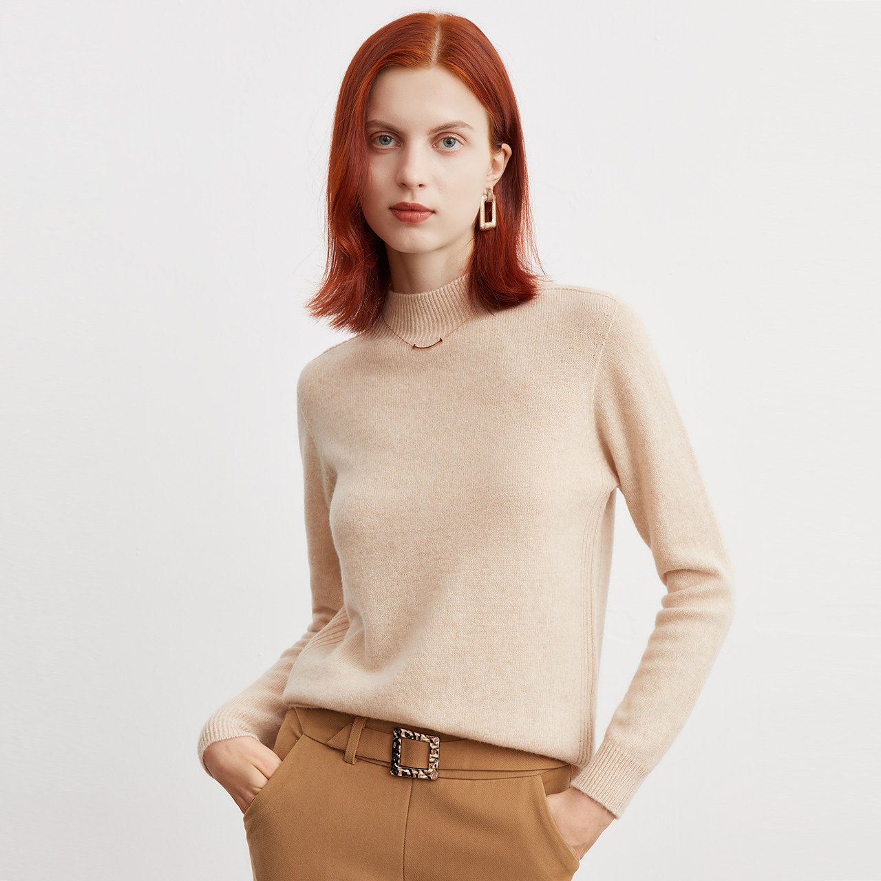 FINITY2025秋季新款100%羊毛半高领针织衫女打底衫宽松慵懒风毛衣,淘宝优惠券,粉丝福利购,淘宝优惠卷