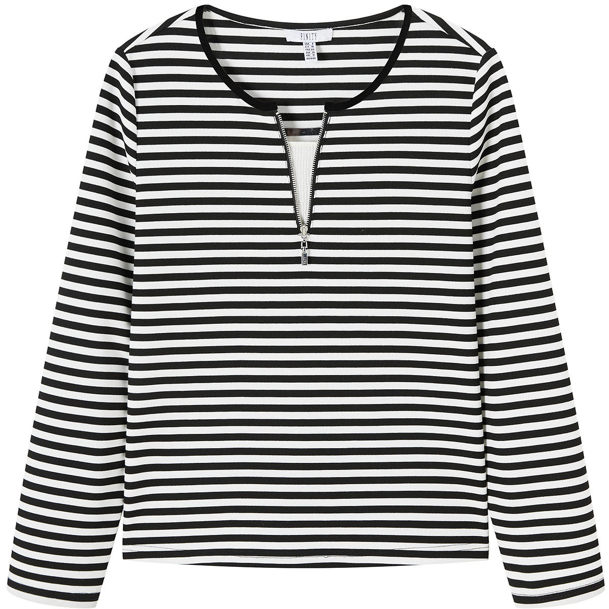 菲妮迪品牌T恤2025秋季新款简约休闲风黑白条纹V领时尚减龄上衣女,淘宝优惠券,粉丝福利购,淘宝优惠卷