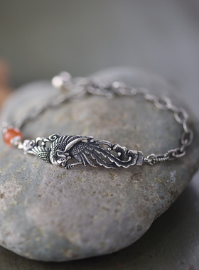 原创设计纯银复古凤凰手链 名族古风搭配龙凤女款银手链 节日礼物