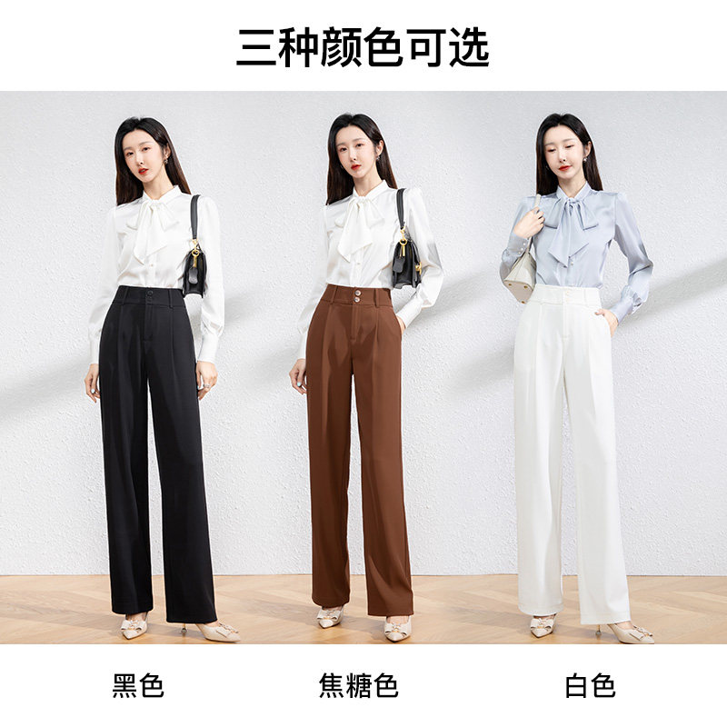 白色春秋2022年新款高腰直筒阔腿裤 锐帛休闲裤