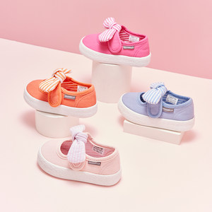 戴维贝拉童鞋春秋女童宝宝布鞋圆头室内鞋糖果色帆布鞋一脚蹬单鞋