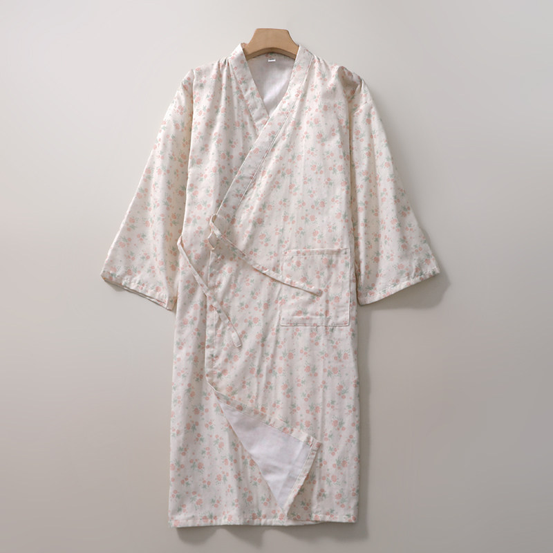 印花睡袍女士纯棉纱薄春夏7分袖家居晨袍汗蒸浴袍开衫一体连衣裙,淘宝优惠券,粉丝福利购,淘宝优惠卷