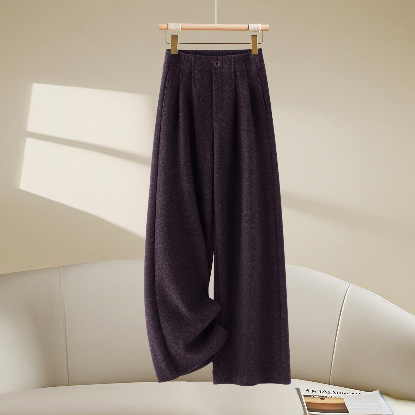 高腰加厚毛呢窄版阔腿裤女2025秋冬新款宽松显瘦百搭休闲垂感长裤,淘宝优惠券,粉丝福利购,淘宝优惠卷