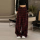 (Trendy Plaid) 2026 ຮູບແບບໃຫມ່ຂອງເກົາຫຼີແບບດ່ຽວແບບເພັດຮ້ອນ Plaid ອອກແບບ slimming wide-leg Pants Casual Pants