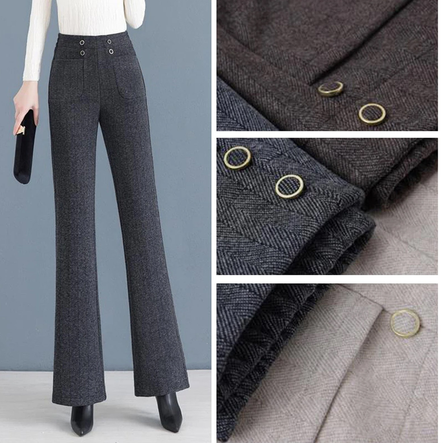 羊毛呢直筒微喇裤女2025秋冬新款高腰休闲显瘦百搭气质垂感筒喇裤,淘宝优惠券,粉丝福利购,淘宝优惠卷