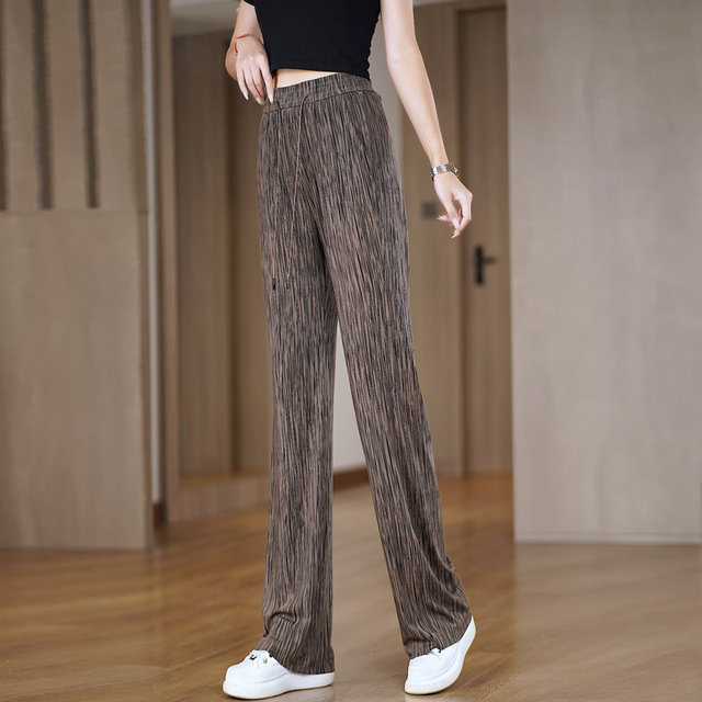 2026 Summer Thin Ice Silk Narrow Wide Leg Pants Fashionable Soft High Waist Slimming Loose Draping Versatile Straight Leg Pants