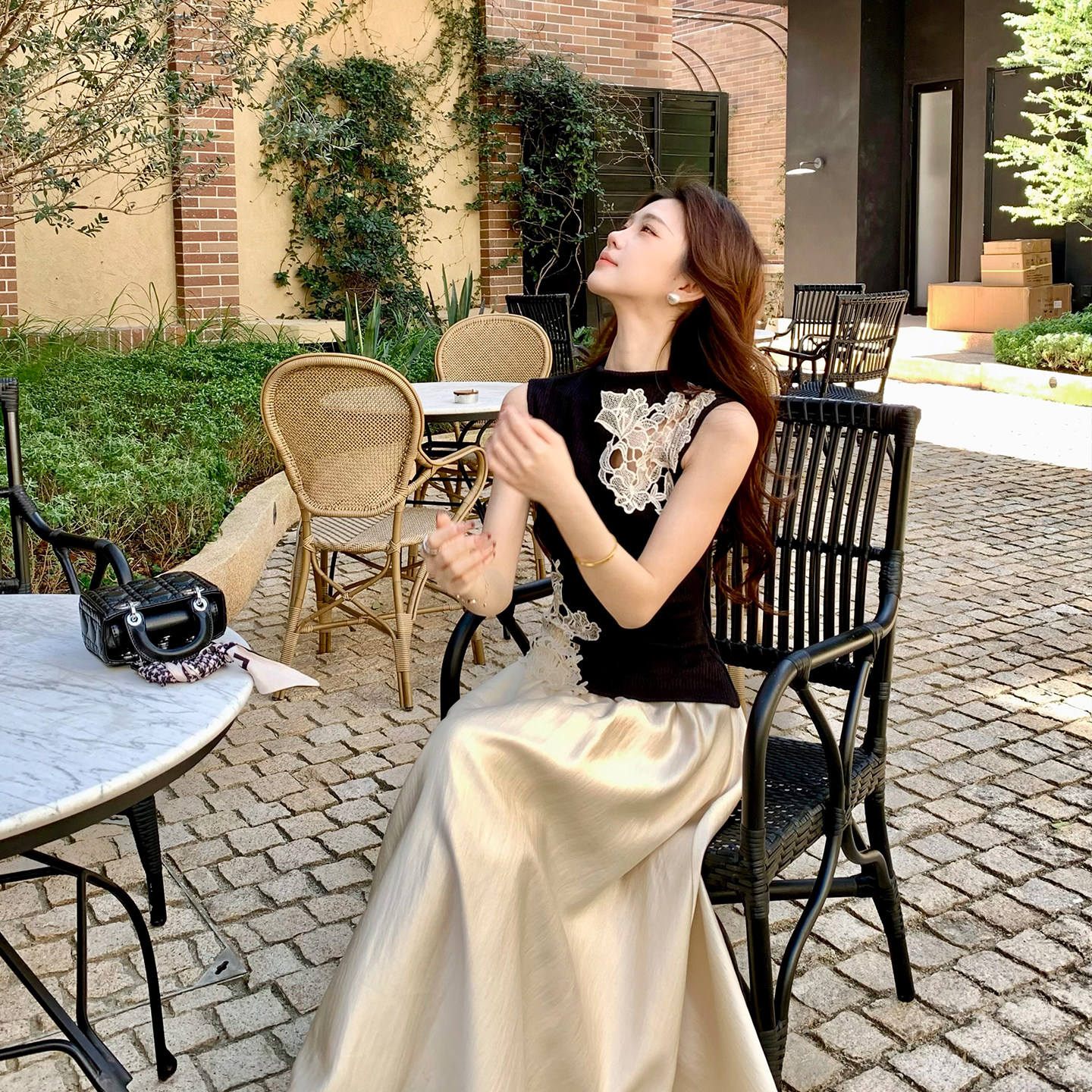 木子李的李新中式无袖内搭针织背心蕾丝拼接亲肤上衣高腰半身裙冬,淘宝优惠券,粉丝福利购,淘宝优惠卷