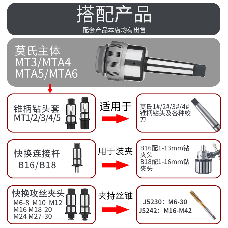 快换丝攻夹头车床钻床扭力过载保护防断丝锥套筒J4330J4342钻夹头