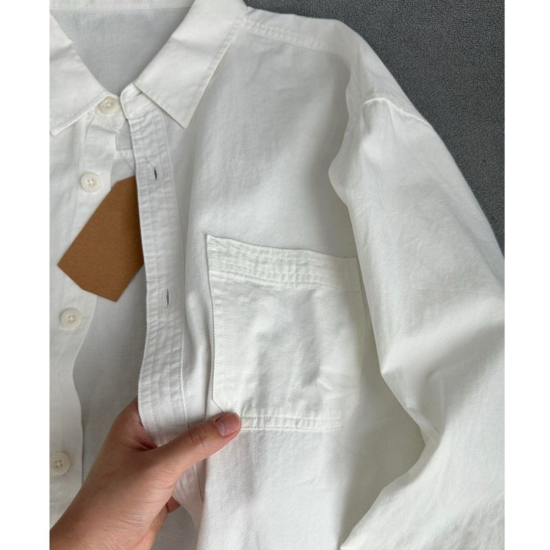 内搭叠穿百搭休闲衬衣外套男女2025年最新款100%纯棉简约白色衬衫 - 图1
