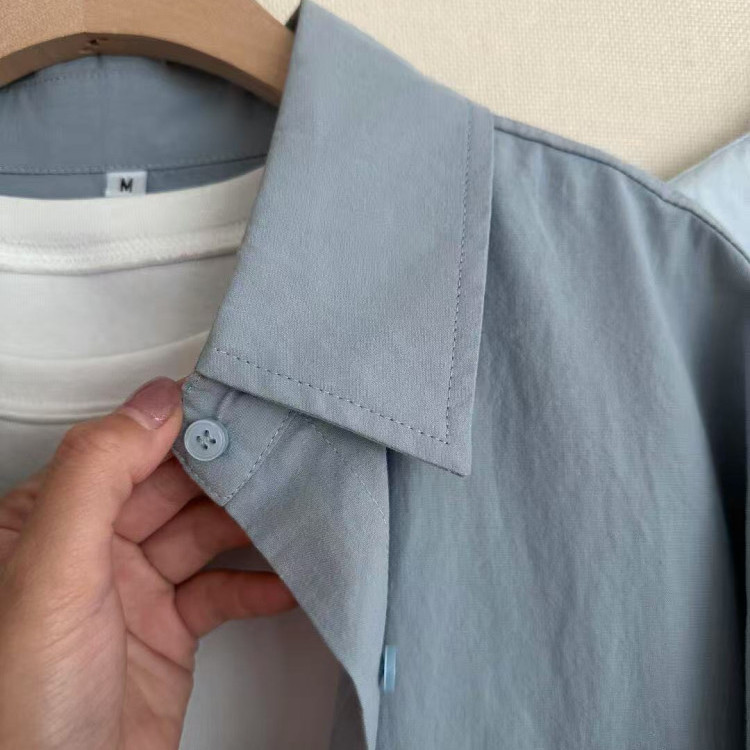 100%纯棉衬衫女叠穿单穿宽松通勤遮肉长袖衬衣外穿上衣薄款防晒衫 - 图1