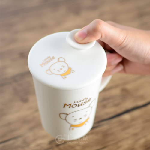 十二生肖陶瓷杯子创意带勺盖金手柄时尚马克杯情侣杯茶杯过滤水杯 - 图1