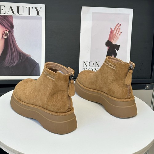 小个子厚底增高勃肯靴女2025秋冬新款小众复古大头英伦切尔西短靴 - 图1