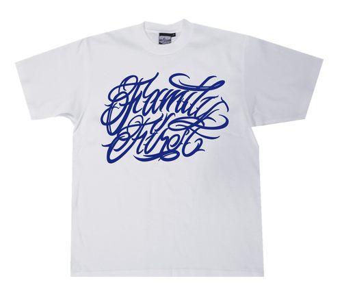 bboy宽松西海岸old school短袖 重磅hiphop美式小领口花体字t恤 - 图1