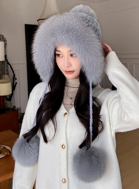 獭兔毛加厚保暖护耳毛球帽女秋冬