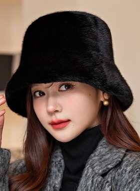 冬季仿水貂毛加厚保暖渔夫帽女