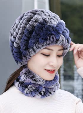 包头帽出游休闲女秋冬獭兔毛保暖