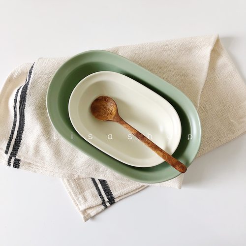 LS简约北欧韩式陶瓷家用纯色餐具平盘早餐意面盘燕麦碗平盘椭圆盘 - 图3