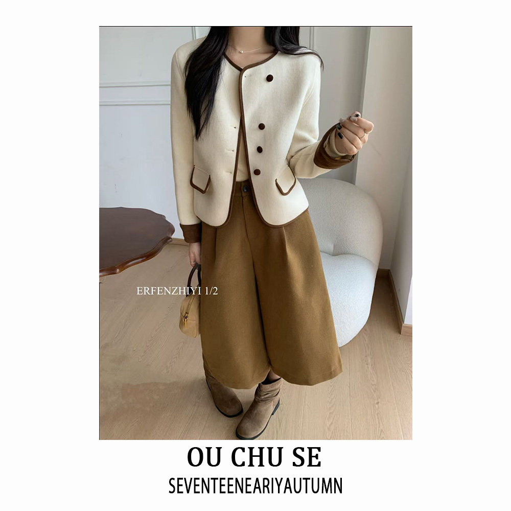 2025秋冬新款韩版时尚百搭圆领单排扣双面羊毛呢短外套女,淘宝优惠券,粉丝福利购,淘宝优惠卷