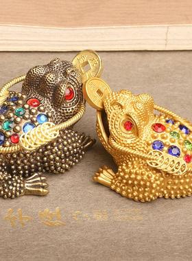 黄铜三足金蟾招财摆件手把件