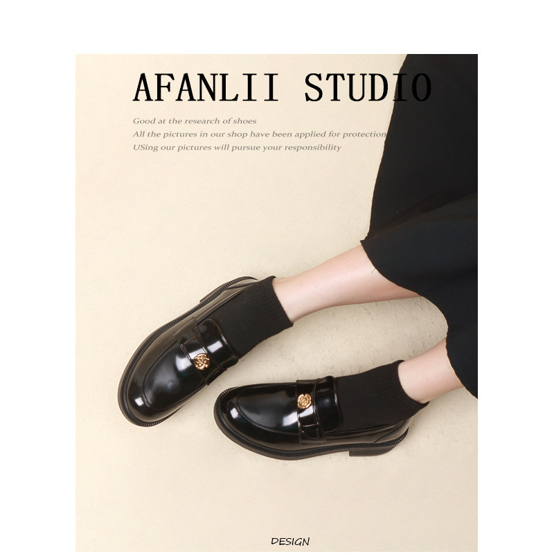 【曾小邪】英伦风山茶花小金币乐福鞋女亮面圆头粗高跟单鞋小皮鞋,淘宝优惠券,粉丝福利购,淘宝优惠卷