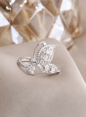 菲颜施女锆石日韩蝴蝶开口戒指