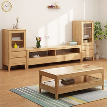 Minimalist log solid wood tea table TV cabinet Composition Nordic Living room Small family Type 1 5 film and TV Chinese walnuts