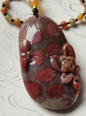 叹一花一世界  印尼天然荷花大红唯美雕刻坠手把选拍链接私拍无效