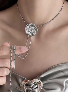 冷淡风玫瑰花项链女小众设计高级感抽拉可调锁骨链轻奢颈链女
