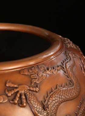 匠泽铜魂纯铜海水云龙缸摆件