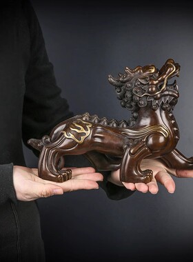 匠泽铜魂 黄铜貔貅办公室家居装饰品双角霸王貔貅礼品摆件