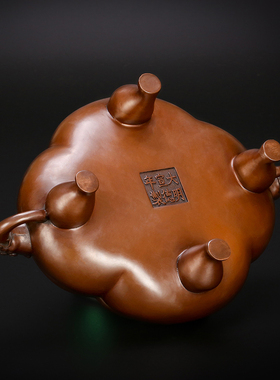 狮钮海棠四足带盖紫铜佛堂香炉