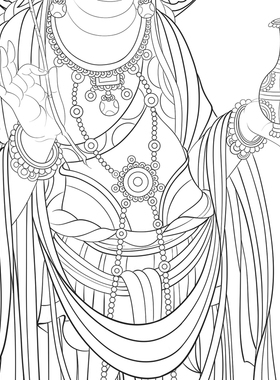 张大千敦煌菩萨白描底稿工笔画人物线稿线描实物纸质打印勾线练习