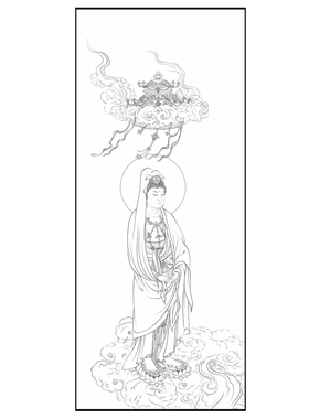 高清观音菩萨白描底稿工笔佛像人物线稿线描实物纸质打印稿非宣纸