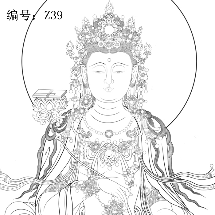 法海寺壁画普贤菩萨白描底稿佛像人物工笔画线稿线描实物打印勾线 - 图2