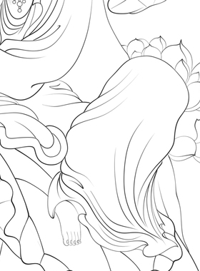 高清观音菩萨白描底稿工笔画佛像人物线稿勾线线描实物纸质打印