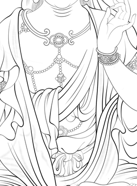 观音菩萨国画白描底稿佛像人物工笔画线稿线描实物打印勾线过稿