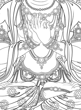 高清文殊菩萨白描底稿工笔佛像人物线稿线描实物纸质打印稿非宣纸