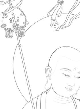 地藏王菩萨白描底稿工笔佛像人物线稿线描纸质打印稿