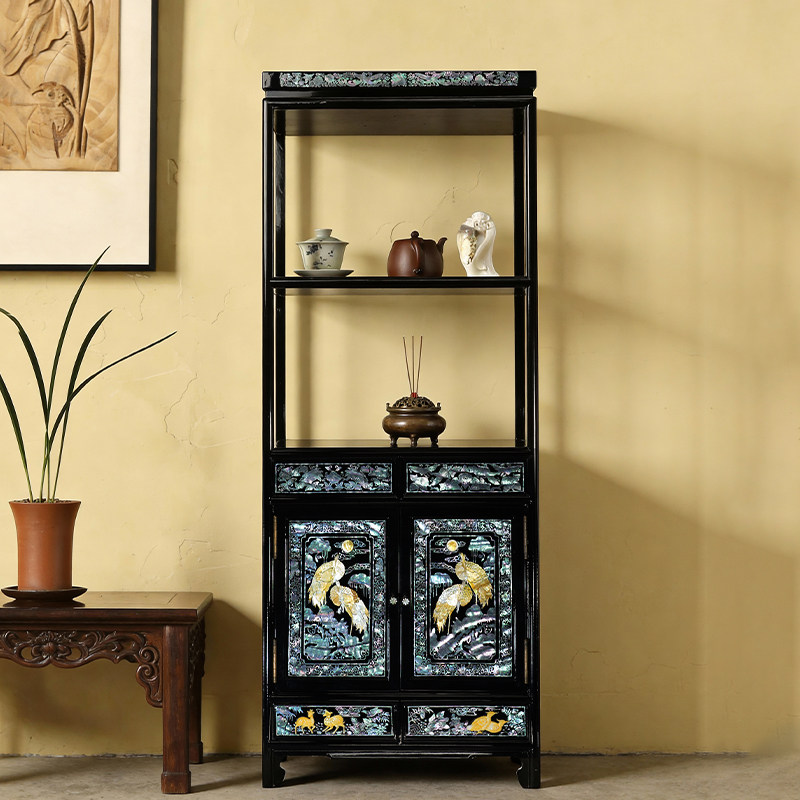 锦贝传说螺钿装饰柜书房置物架储物柜新中式实木收纳柜客厅展示柜,淘宝优惠券,粉丝福利购,淘宝优惠卷