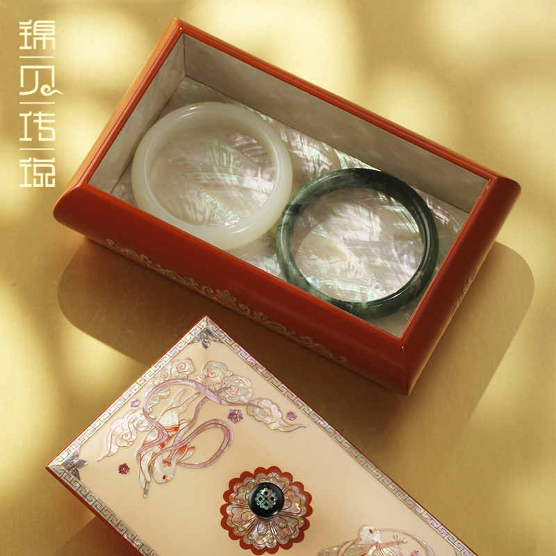 锦贝传说螺钿漆器首饰盒玉兔四方盖饰品盒生日礼物手镯戒指收纳盒 - 图1