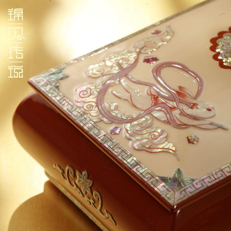 锦贝传说螺钿漆器首饰盒玉兔四方盖饰品盒生日礼物手镯戒指收纳盒 - 图2