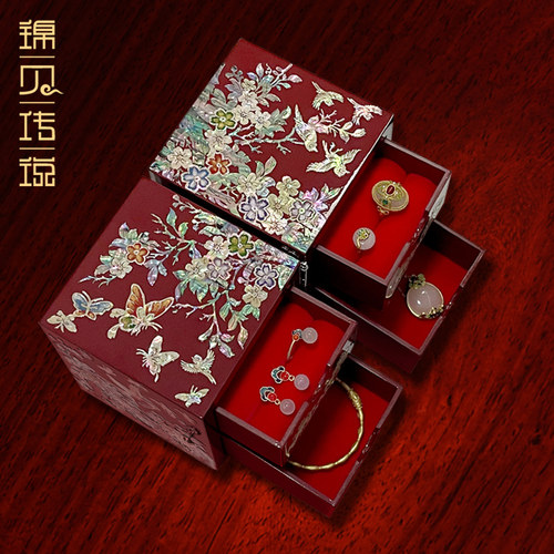 锦贝传说螺钿漆器首饰盒木质复古饰品收纳盒珠宝盒中式结婚礼物 - 图1