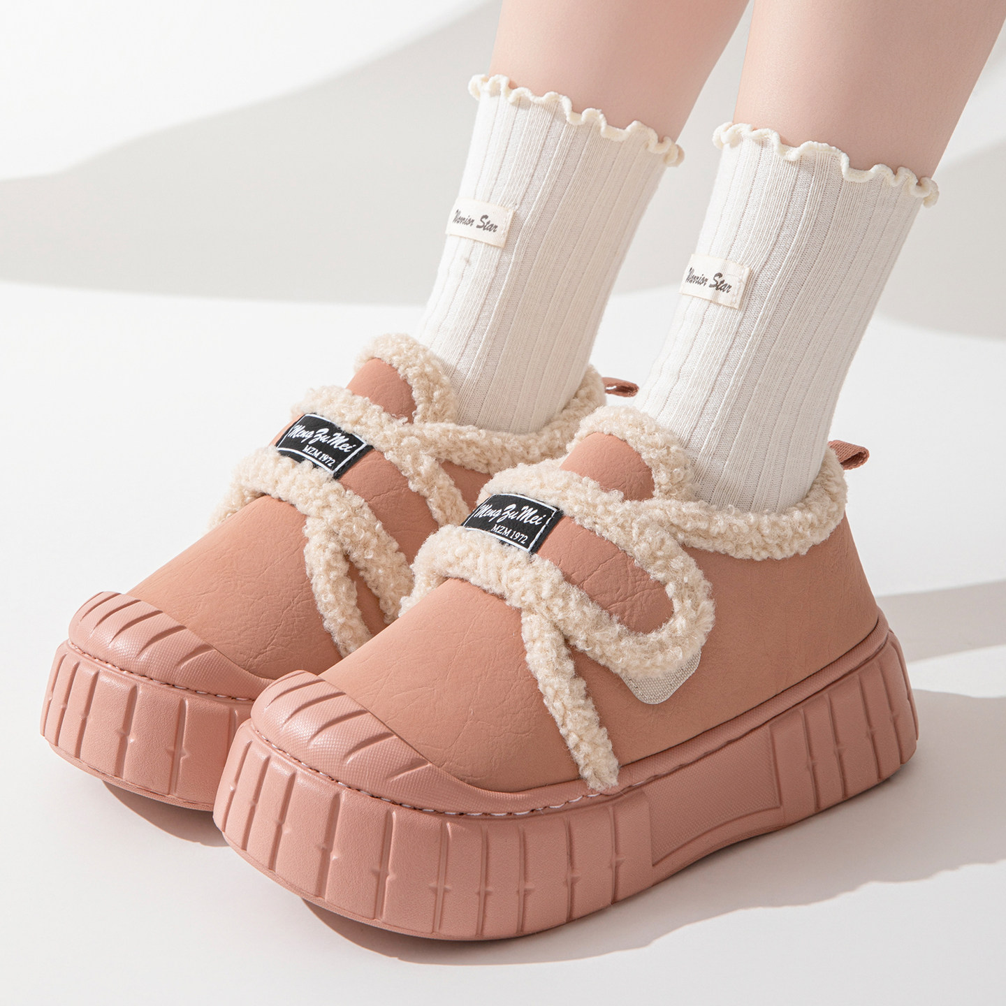 亲子棉拖鞋女包跟厚底室内魔术贴中大童PU皮儿童拖鞋冬季保暖棉鞋,淘宝优惠券,粉丝福利购,淘宝优惠卷