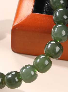 晶德珠宝 天然深色晴水和田玉老形珠手链单圈手串简约男女款