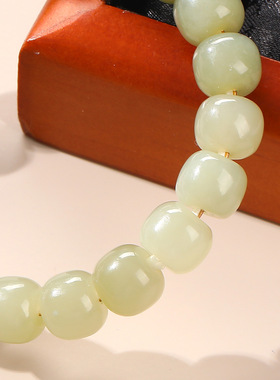 晶德珠宝 天然青海料渐变色和田玉老形珠手链女生复古百搭手串批